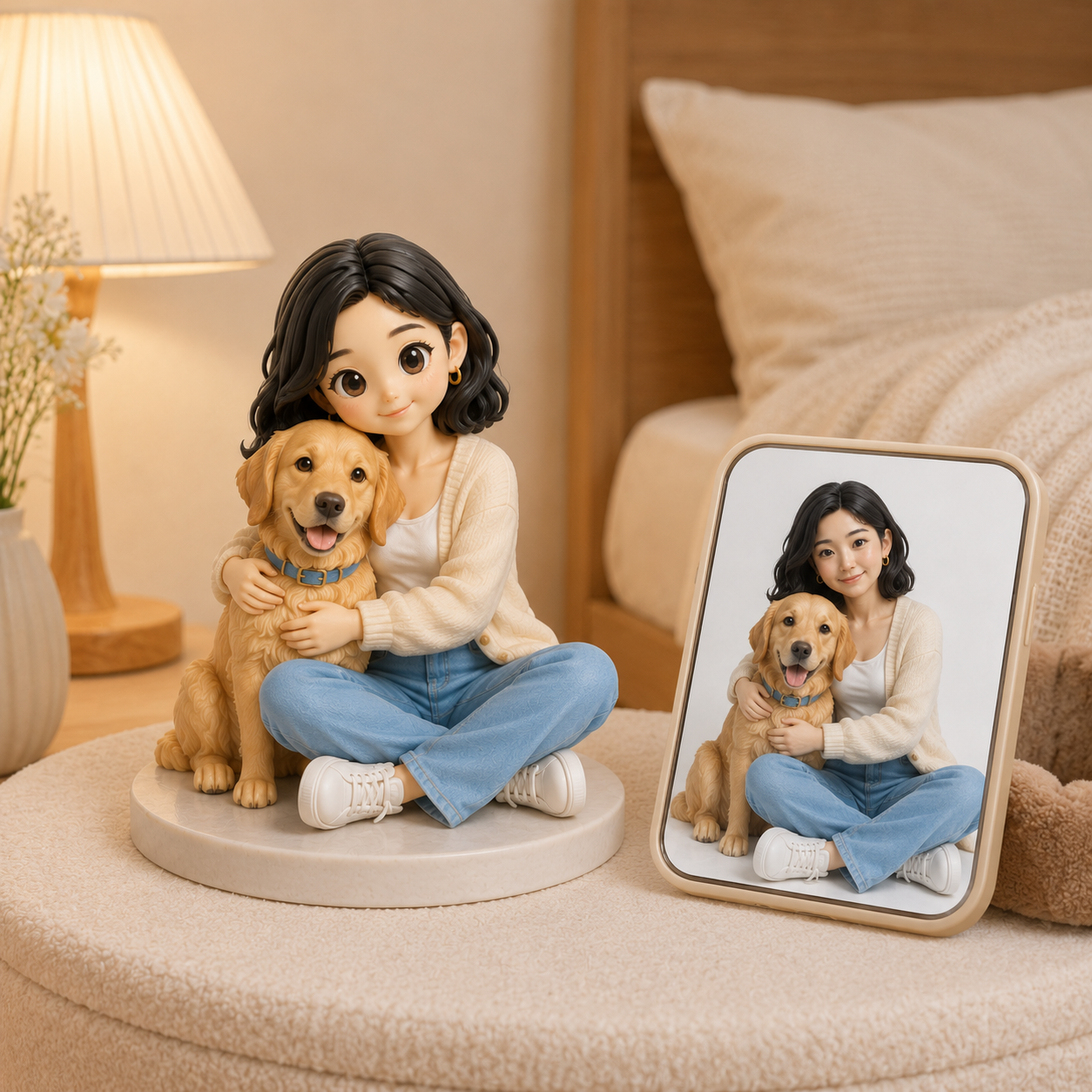 Custom Human & Pet 3D Figurine from Photo | Personalized Pet Lover Gift