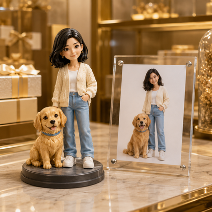 Custom Human & Pet 3D Figurine from Photo | Personalized Pet Lover Gift