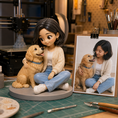 Custom Human & Pet 3D Figurine from Photo | Personalized Pet Lover Gift