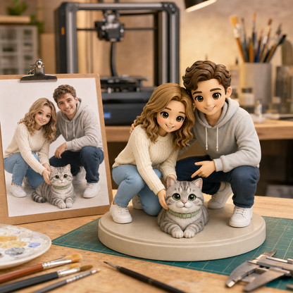 Custom Human & Pet 3D Figurine from Photo | Personalized Pet Lover Gift