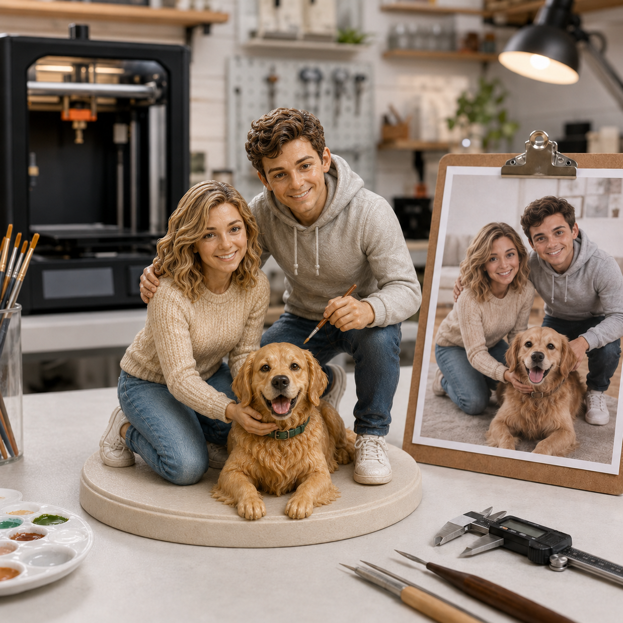 Custom Human & Pet 3D Figurine from Photo | Personalized Pet Lover Gift