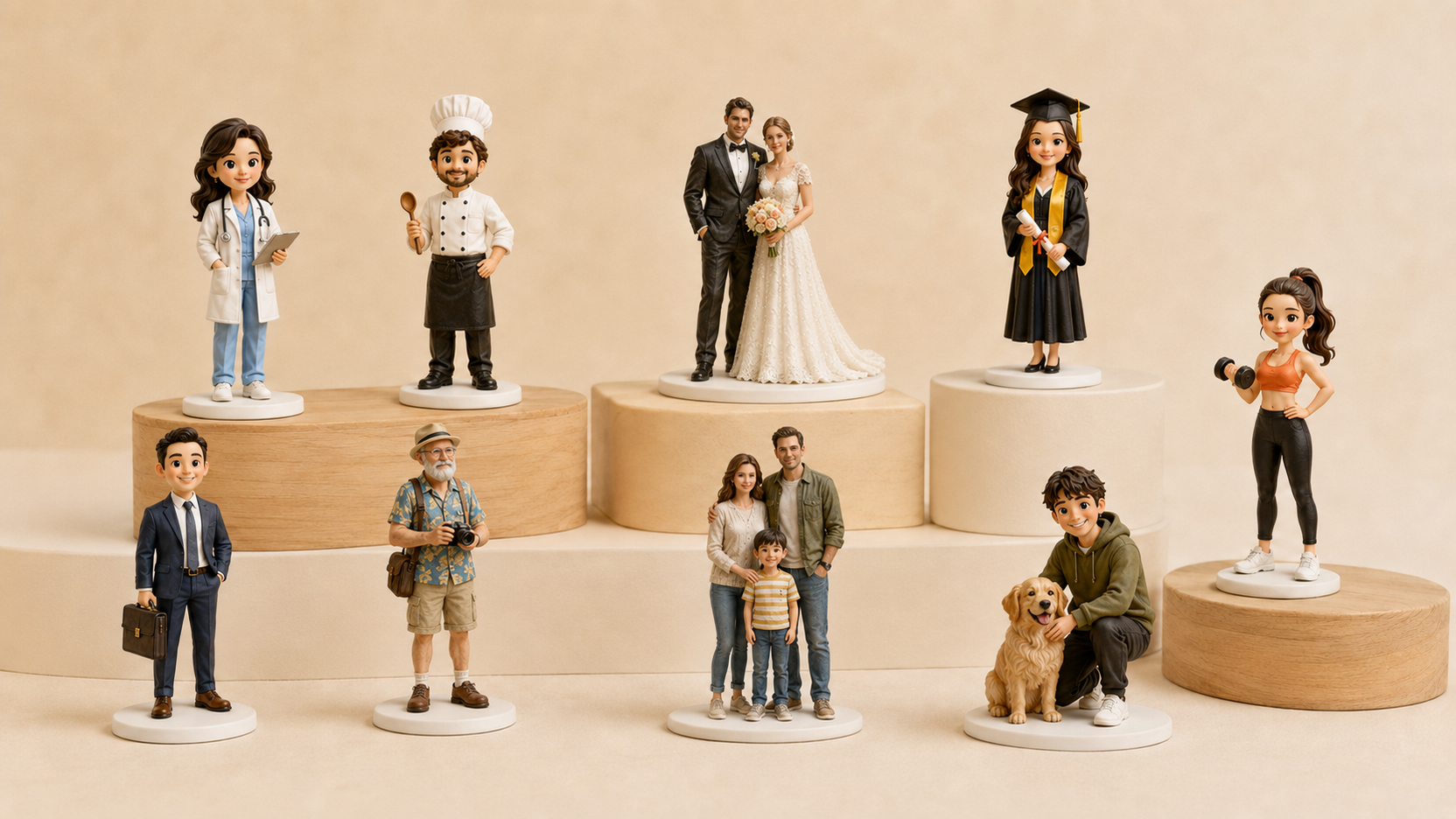 A photo transformed into a digital preview and finished custom figurine