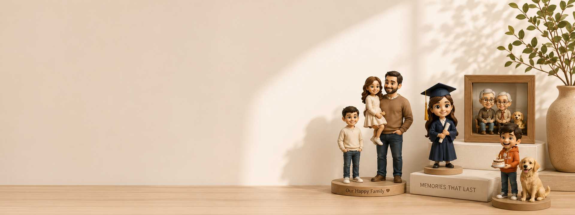 A customer viewing SnapFig order information beside a personalized figurine